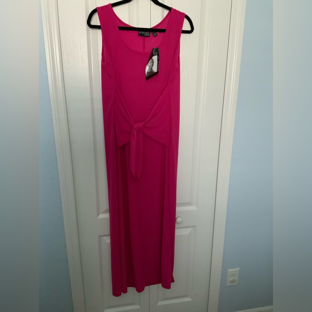 NWT Attitudes by Renee Pink Sheath Maxi Dress Sleeveless Scoop Neck w/ self tie